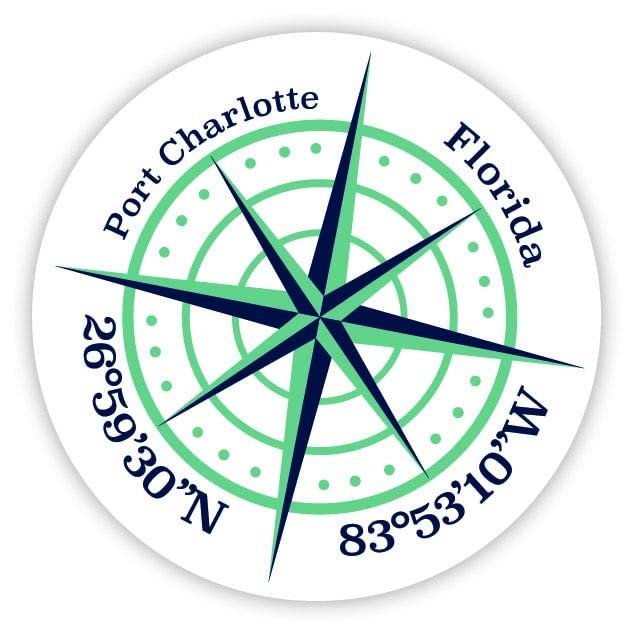 Port Charlotte Florida 2-Inch Vinyl Decal Sticker Latitude Longitude Compass Design