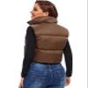 Fuinloth Women's Padded Vest, High Stand Collar Lightweight Zip Crop Puffy Gilet Brown XXL view 4