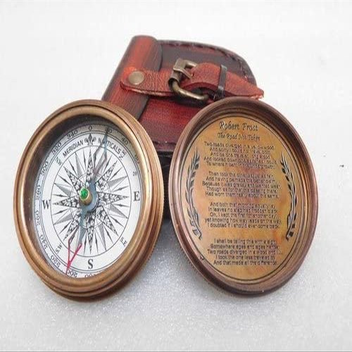 Brass Compass Nautical Robert Frost Poem Pocket Compass Maritime Pocket Compass Vintage Collectible Pocket Compass