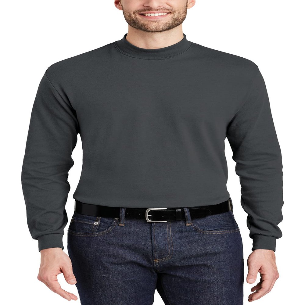 JustBlanks Mens Lightweight Long Sleeves Interlock Knit Mock Turtleneck Pullover Steel Grey