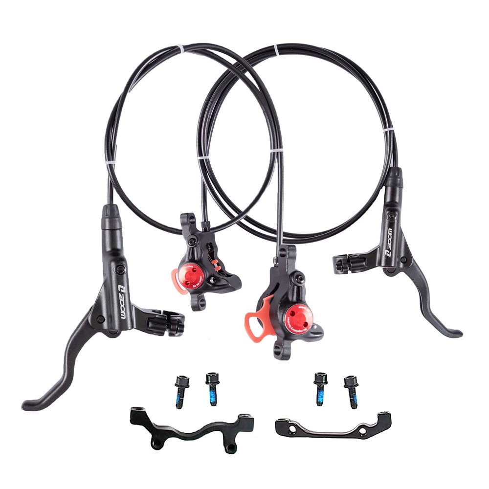 BUCKLOS Zoom MTB Hydraulic Disc Brakes Set, Left Front 800mm Right Rear 1450mm Mountain Bike Hydraulic Brake Aluminum Alloy Levers with Dual Piston Calipers PM/is Adapter