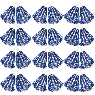Hoteam 24 Pcs Cheerleading Pom Poms, 12.6 Inch Plastic Cheer Pompoms with Handle, Metallic Foil Cheerleader Poms for Adult for Team Sports Party Dance Cheering Squad Accessories(Blue and Silver)