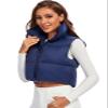 Fuinloth Women's Padded Vest, High Stand Collar Lightweight Zip Crop Puffy Gilet Navy Blue L view 2