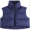 Fuinloth Women's Padded Vest, High Stand Collar Lightweight Zip Crop Puffy Gilet Navy Blue L view 3