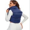 Fuinloth Women's Padded Vest, High Stand Collar Lightweight Zip Crop Puffy Gilet Navy Blue L view 4