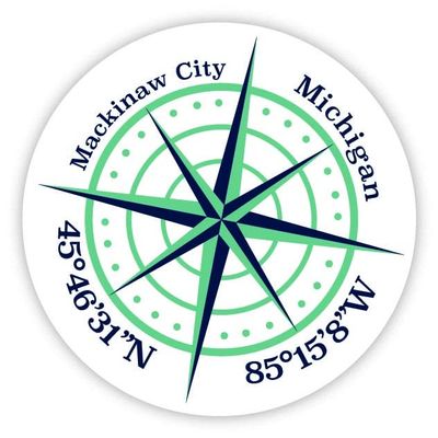 Mackinaw City Michigan 2-Inch Vinyl Decal Sticker Latitude Longitude Compass Design
