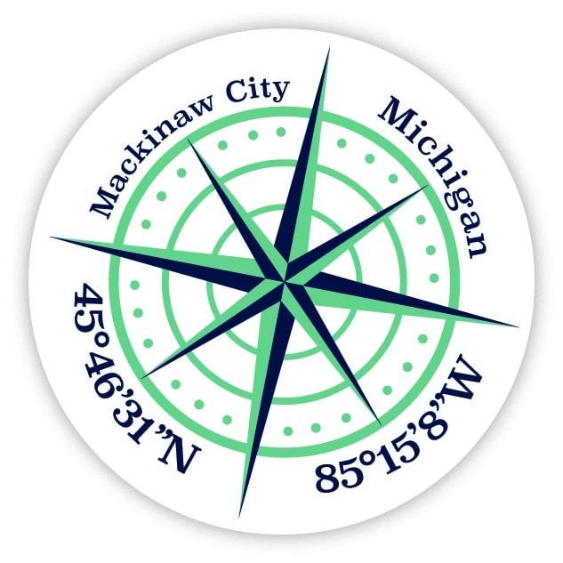 Mackinaw City Michigan 2-Inch Vinyl Decal Sticker Latitude Longitude Compass Design