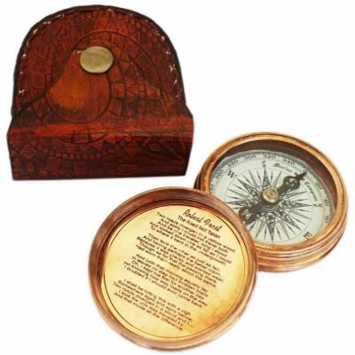 Brass Compass Nautical Robert Frost Poem Flat Pocket Compass Maritime Brass Flat Pocket Compass Vintage Collectible Pocket Compass