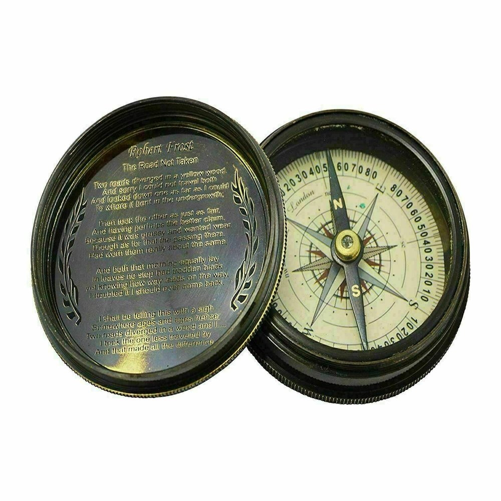 Brass Compass Nautical Robert Frost Poem Pocket Compass Marine Brass Pocket Compass Vintage Collectible Pocket Compass Gift