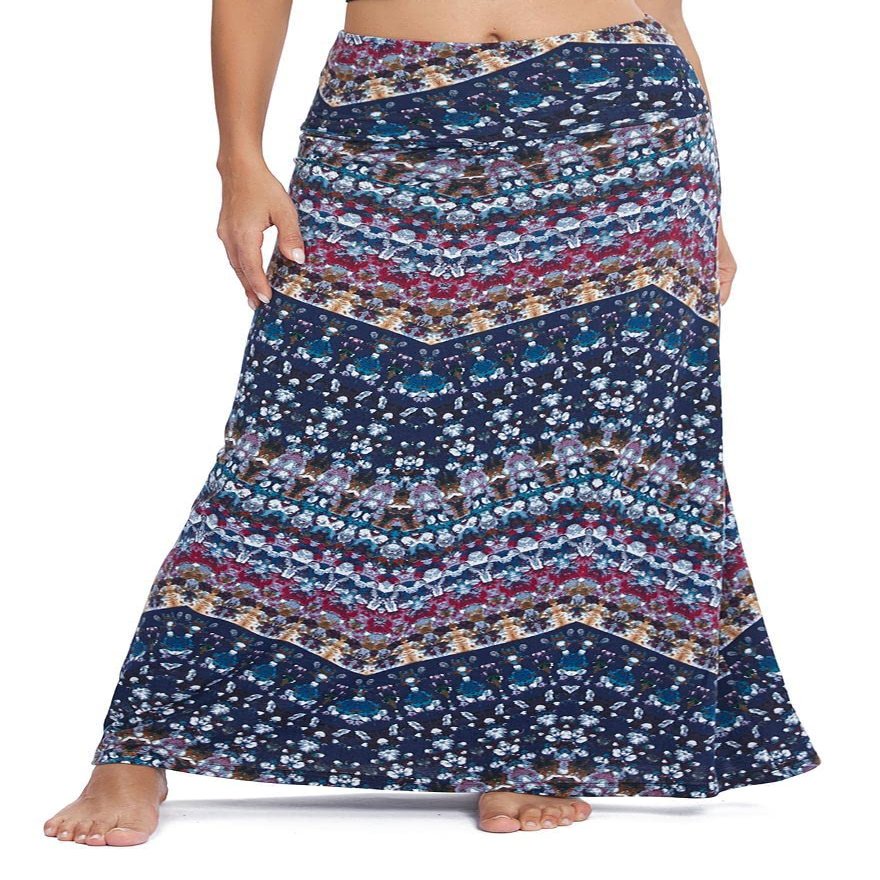 EXCHIC Women's Boho Flod Over Long Maxi Skirt Elastic High Waisted Long Skirts for Women (16, Medium)