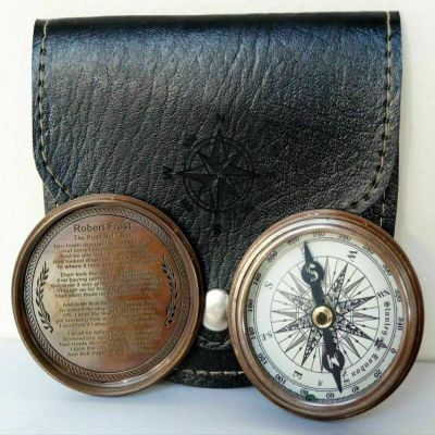Brass Compass Nautical Robert Frost Poem Pocket Compass Maritime Brass Flat Pocket Compass Vintage Collectible Pocket Compass