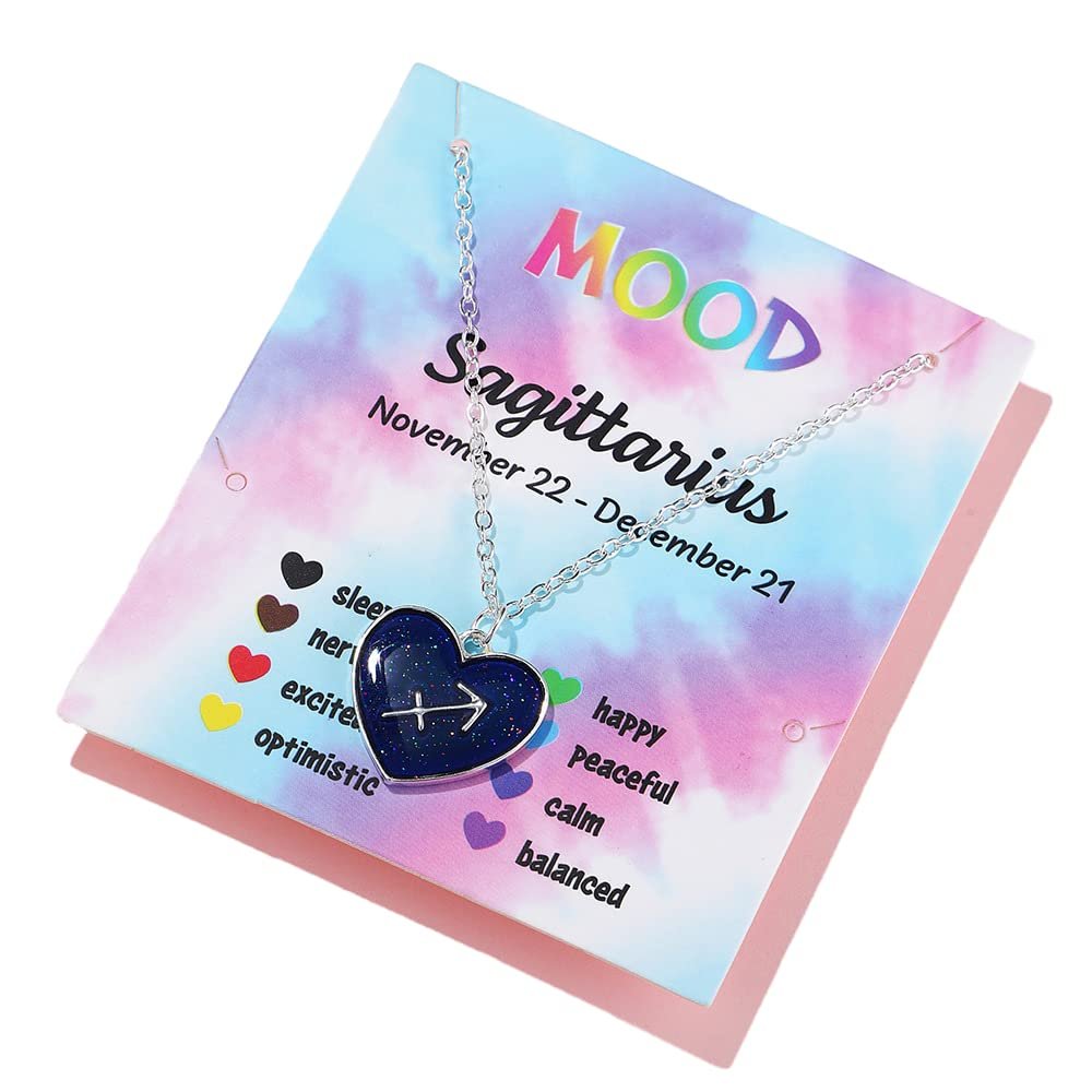 12 Constellation Sign Zodiac Love Heart Shape Pendant Necklace Color Changing Temperature Emotion Sensing Mood for Women Astrology Horoscope BFF Friendship Birthday Jewelry-Sagittarius