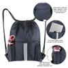 BeeGreen Navy Blue Cinch Backpack Bag Sack w Drawstring & Shoe Compartment Sturdy String Workout Sackpack w Zipper Pockets & Mesh Water Bottle Holder for Swim Gymnastic view 4