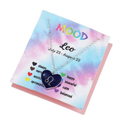 12 Constellation Sign Zodiac Love Heart Shape Pendant Necklace Color Changing Temperature Emotion Sensing Mood for Women Astrology Horoscope BFF Friendship Birthday Jewelry-Leo