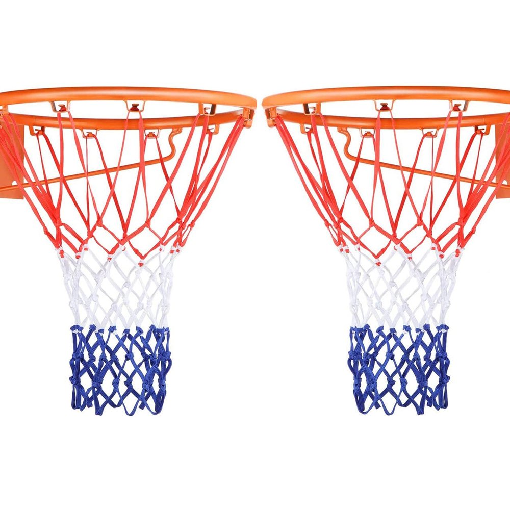 Basketball Net 2 PCS Heavy Duty All Weather Basketball Nets Replacement Backboard Accessories for Standard Rim Hoop Outdoor Indoor (Red/White/Blue)