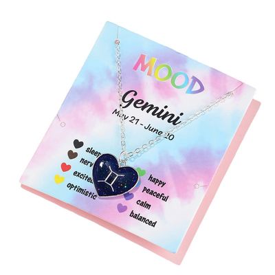 12 Constellation Sign Zodiac Love Heart Shape Pendant Necklace Color Changing Temperature Emotion Sensing Mood for Women Astrology Horoscope BFF Friendship Birthday Jewelry-Gemini