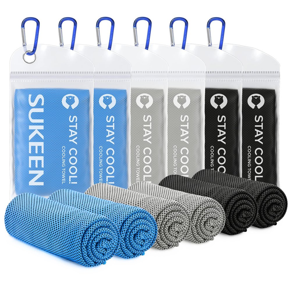 Sukeen Cooling Towels for Neck and Face (40" x 12"), Cooling Towel 6 Pack, Microfiber Best Sports Cooling Cool Towels for Hot Weather, Soft Breathable Cooling Towels for Sweat Athletes Men Women