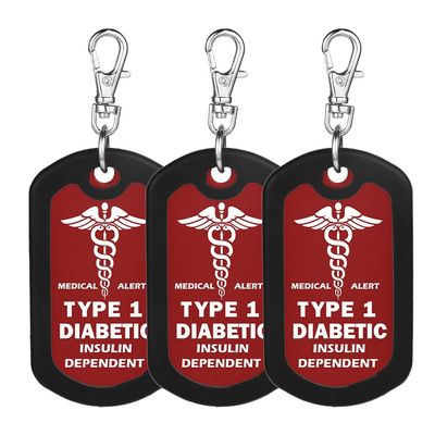 Insulin Dependent Type 1 Diabetic Tag Medical Alert Zipper Pull Bag Tag (Red)-3X