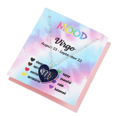 12 Constellation Sign Zodiac Love Heart Shape Pendant Necklace Color Changing Temperature Emotion Sensing Mood for Women Astrology Horoscope BFF Friendship Birthday Jewelry-Virgo