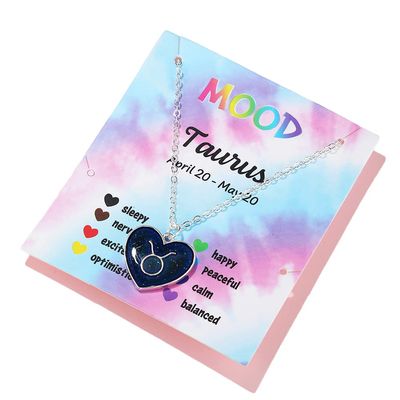 12 Constellation Sign Zodiac Love Heart Shape Pendant Necklace Color Changing Temperature Emotion Sensing Mood for Women Astrology Horoscope BFF Friendship Birthday Jewelry-Taurus