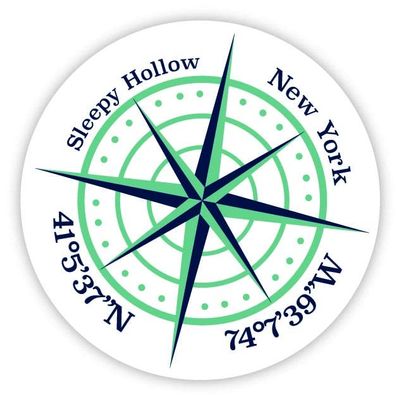 Sleepy Hollow New York 2-Inch Vinyl Decal Sticker Latitude Longitude Compass Design