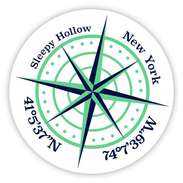 Sleepy Hollow New York 2-Inch Vinyl Decal Sticker Latitude Longitude Compass Design