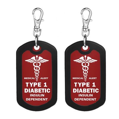 Insulin Dependent Type 1 Diabetic Tag Medical Alert Zipper Pull Bag Tag (Red)-2X