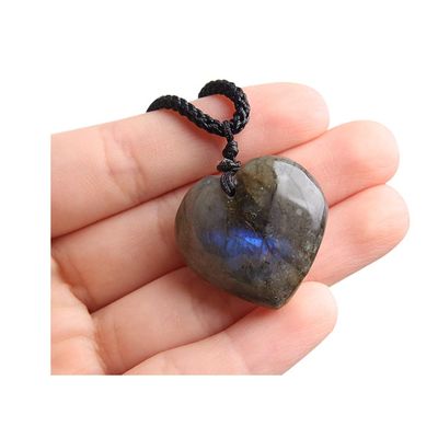 Acxico 1 pcs Natural Heart Pendant Labradorite Necklace Gem Moonstone Stone Crystal Quartz US
