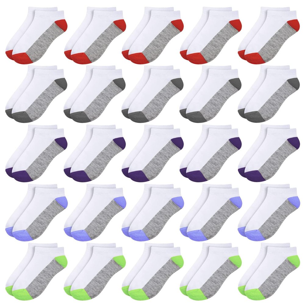 BOOPH 25 Pack Kids Low Cut Ankle Socks Boy Girl Athletic Socks 6-8 Years Multi2