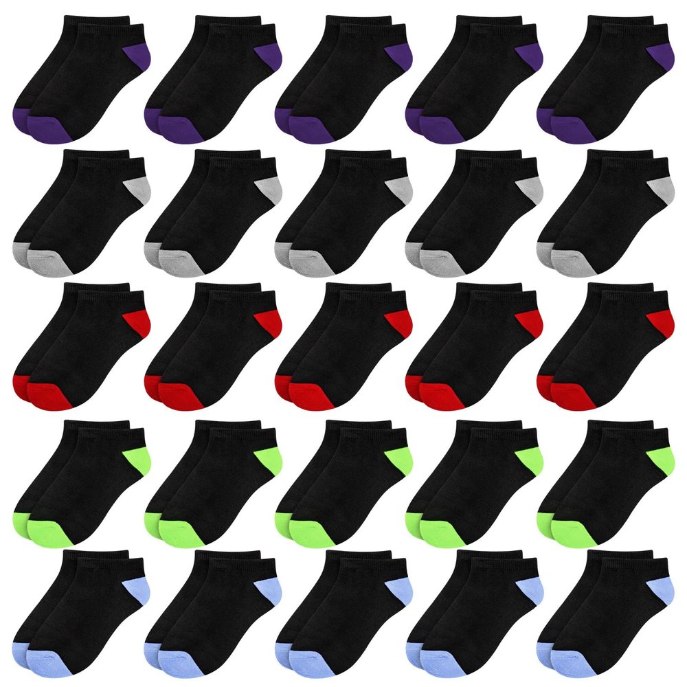 BOOPH 25 Pack Kids Low Cut Ankle Socks Boy Girl Athletic Socks 9-12 Years Multi4