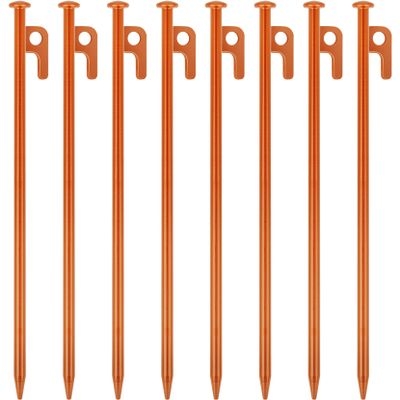 8 Pack Tent Stakes Heavy Duty 12 inch Steel Tent Pegs for Camping Unbreakable and Inflexible-Orange