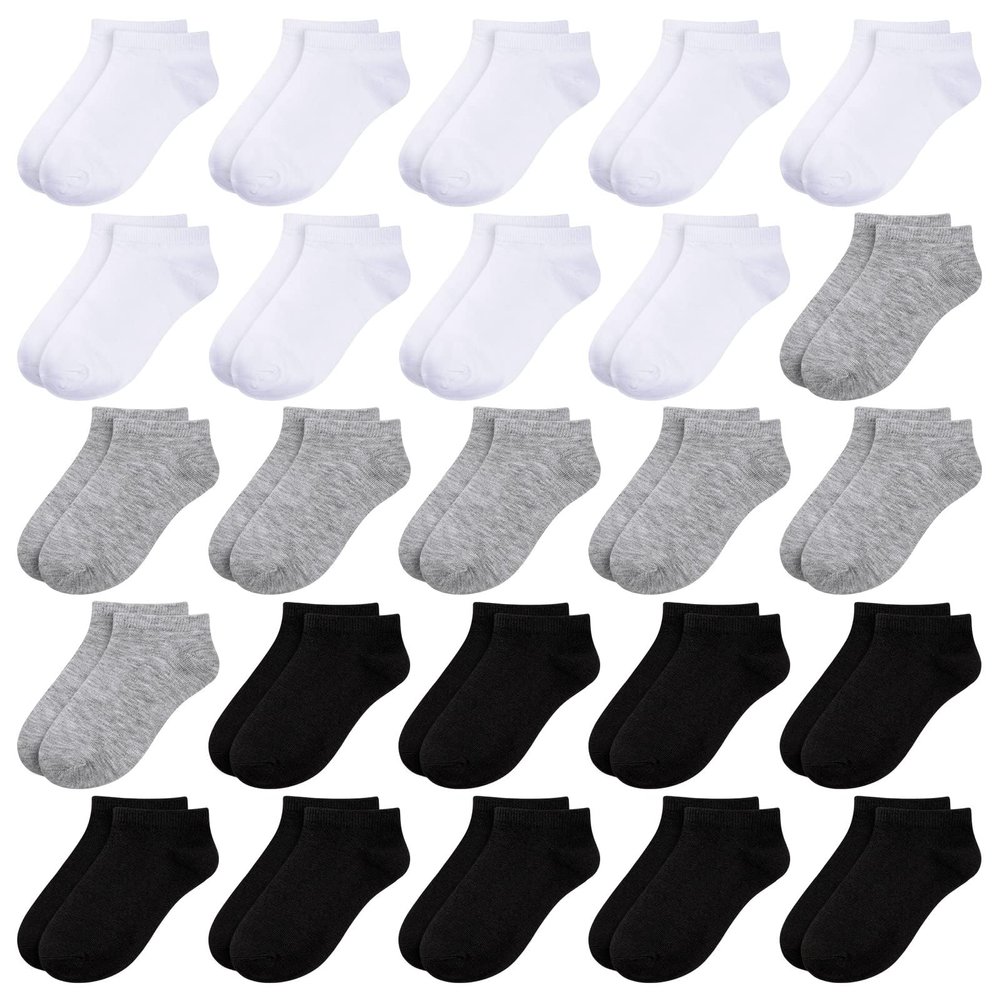 BOOPH 25 Pack Kids Low Cut Ankle Socks Boys Girls Athletic Socks 4-6 Years Multi1
