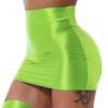 Hedmy Womens Super Shiny Shaping Miniskirt High Waist Bodycon Stockings Pencil Skirt Y2K Hip Skirt Fluorescent Green X-Large view 3