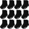 RATIVE Non Skid Anti Slip Slipper Cotton Striped Crew Dress Socks with Grips for Baby Toddler Boys (6-12 Months, 12-pairs/black) view 1