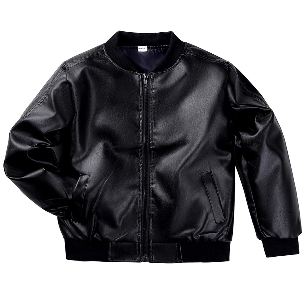 TLAENSON Boys Leather Jackets For Toddler Kids Faux Motorcycle PU Leather Coats 50s 80s Bomber Tops Black Size 160/11-12 Years