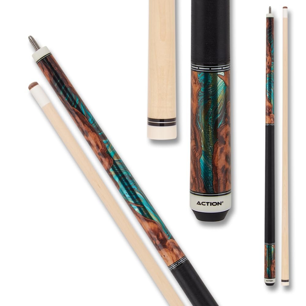 Action Fractal Billiards Pool Cue Stick - Burl w/Green Foil - 18oz