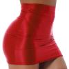CHICTRY Womens Glossy Solid Color Mini Pencil Skirt Casual High Waist Elastic Waistband Miniskirt Red Large view 2