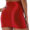 CHICTRY Womens Glossy Solid Color Mini Pencil Skirt Casual High Waist Elastic Waistband Miniskirt Red Large view 4
