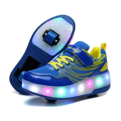 BFOEL Kids Roller Skates USB Chargable LED Light Up Shoes 2 Wheel Skate Sneaker Best Gift for Boys Girls Birthday Thanksgiving Christmas Day, BlueYellow_38