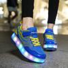 BFOEL Kids Roller Skates USB Chargable LED Light Up Shoes 2 Wheel Skate Sneaker Best Gift for Boys Girls Birthday Thanksgiving Christmas Day, BlueYellow_38 view 2