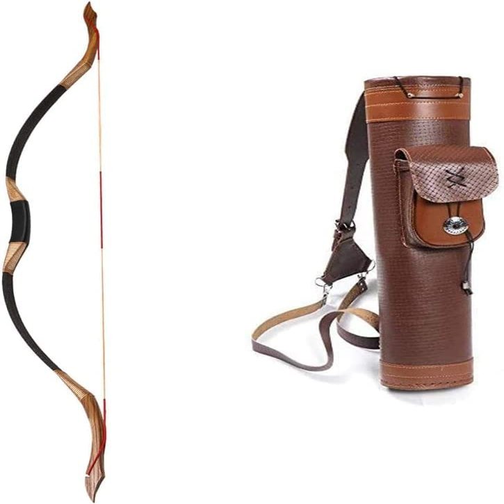 TOPARCHERY Traditional Recurve Bow 53'' Archery Hunting Handmade Horse Bow with Quiver Arrow Shoulder Leather Back Brown