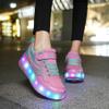 BFOEL Kids Roller Skates USB Chargable LED Light Up Shoes Best Gift for Boys Girls Birthday Thanksgiving Christmas Day, 30 Pink/Blue view 3