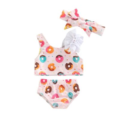 One opening Toddler Baby Girls Swimsuit Sleeveless Doughnuts Swimwear Two-Pieces Bathing SuitBikini SetBeach Wear (White, 9-12 Months)