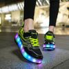 BFOEL Kids Roller Skates USB Chargable LED Light Up Shoes 2 Wheel Skate Sneaker Best Gift for Boys Girls Birthday Thanksgiving Christmas Day, Blackgreen_38 view 2