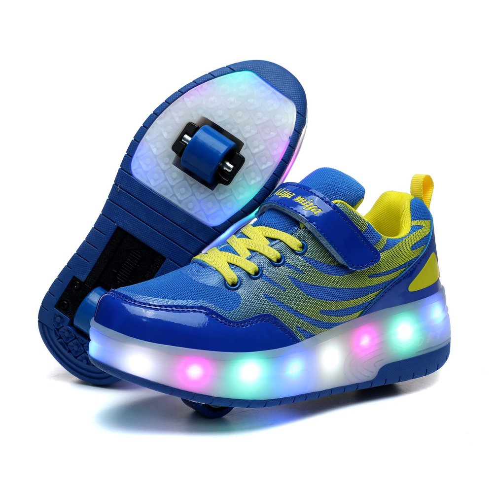 BFOEL Kids Roller Skates USB Chargable LED Light Up Shoes 2 Wheel Skate Sneaker Best Gift for Boys Girls Birthday Thanksgiving Christmas Day, BlueYellow_37