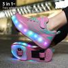 BFOEL Kids Roller Skates USB Chargable LED Light Up Shoes Best Gift for Boys Girls Birthday Thanksgiving Christmas Day, 35 Pink/Blue view 2