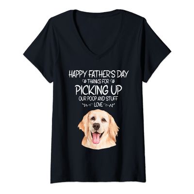 Womens Happy Father's Day Thanks For Picking Up Our Poop And Stuff V-Neck T-Shirt