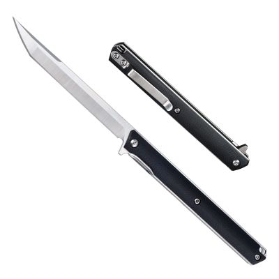 TENCHILON T42 Small Slim Pocket Flipper Knife, 3.5 inches D2 Tanto Blades, Contoured G10 Handle with Liner lock Compact Gentlemen's Folding Utility Tactical EDC, 2oz (Black)