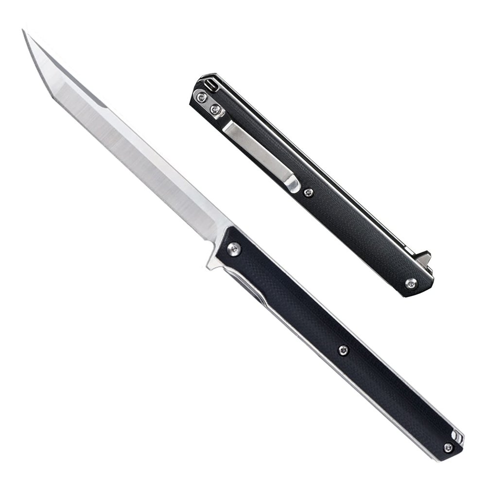 TENCHILON T42 Small Slim Pocket Flipper Knife, 3.5 inches D2 Tanto Blades, Contoured G10 Handle with Liner lock Compact Gentlemen's Folding Utility Tactical EDC, 2oz (Black)