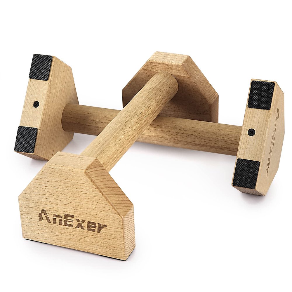 Push Up Stands, Handstand Parallettes Bars, Solid Wood Push Up Bars with Non-Slip Mat Push up Handles for Floor Exercise Home Workout Equipment for Men & Women Strength Training (Beech Wood-30cm)